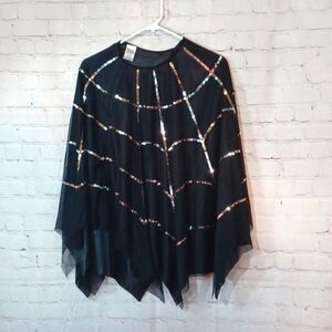 Spirit Black & Silver Sequin Cob‎ Web Top /Blouse/  Top One Size